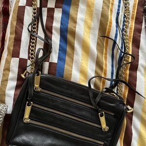 Rebecca Minkoff Black Leather Crossbody Bag with Gold Chain